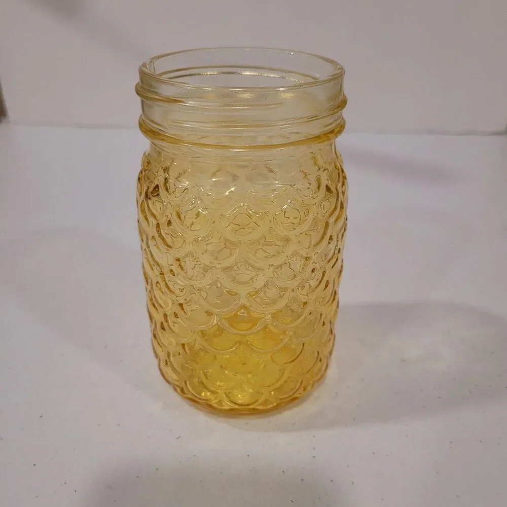 Mason Jar Pint Vase – Textured Pattern – Sunny Yellow – 5.25
